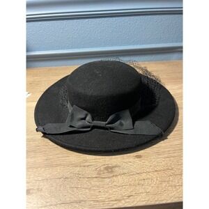 Black Wool Felt Bow Veil Hat Womens‎ Fashion Dressy Occasion Church Wedding